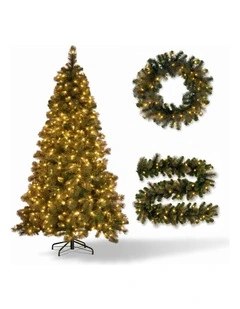 Christabelle 7.5ft Christmas Tree 61cm Wreath LED Lights 2.7m Garland with LED Light Home