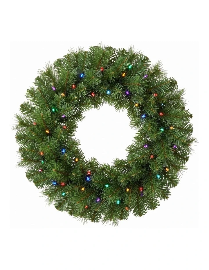 Christabelle 61cm Dorset Pine Christmas Wreath Pre Lit Multi Function LED Front Door Xmas image 1