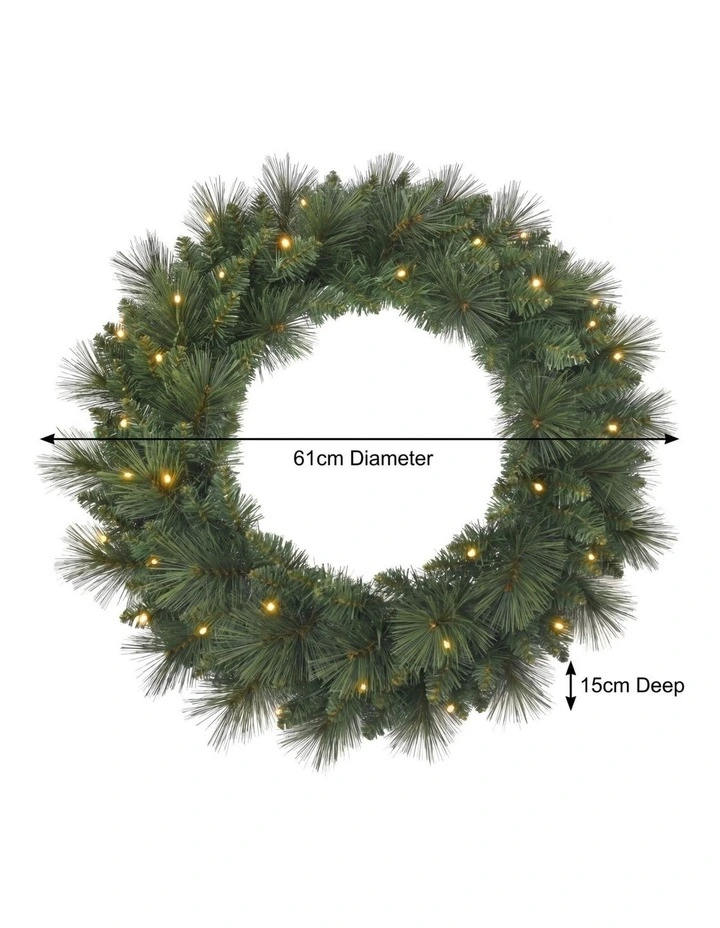 Christabelle 61cm Dorset Pine Christmas Wreath Pre Lit Multi Function LED Front Door Xmas image 2