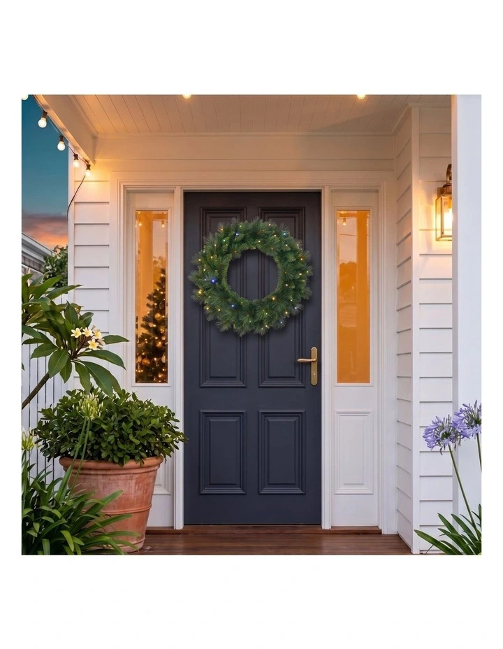 Christabelle 61cm Dorset Pine Christmas Wreath Pre Lit Multi Function LED Front Door Xmas image 4