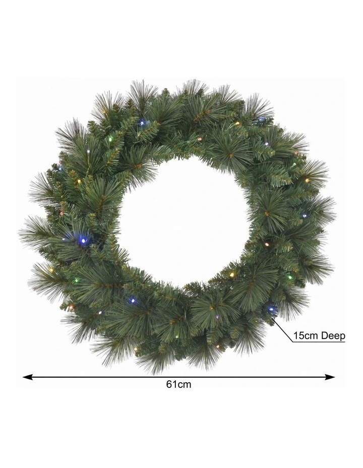 Christabelle 61cm Dorset Pine Christmas Wreath Pre Lit Multi Function LED Front Door Xmas image 7