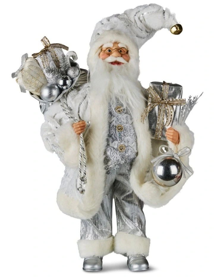 Christabelle 46cm White & Silver Standing Santa Claus Figurine Elegant Christmas Decor Xmas Holiday image 1