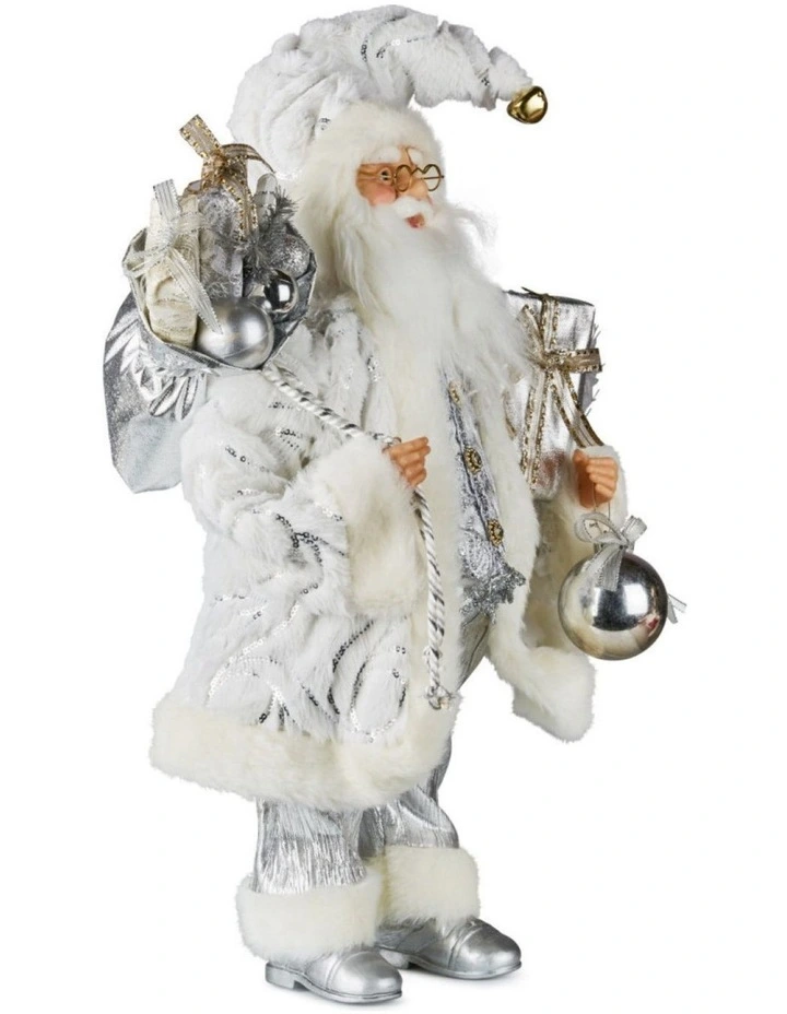 Christabelle 46cm White & Silver Standing Santa Claus Figurine Elegant Christmas Decor Xmas Holiday image 2