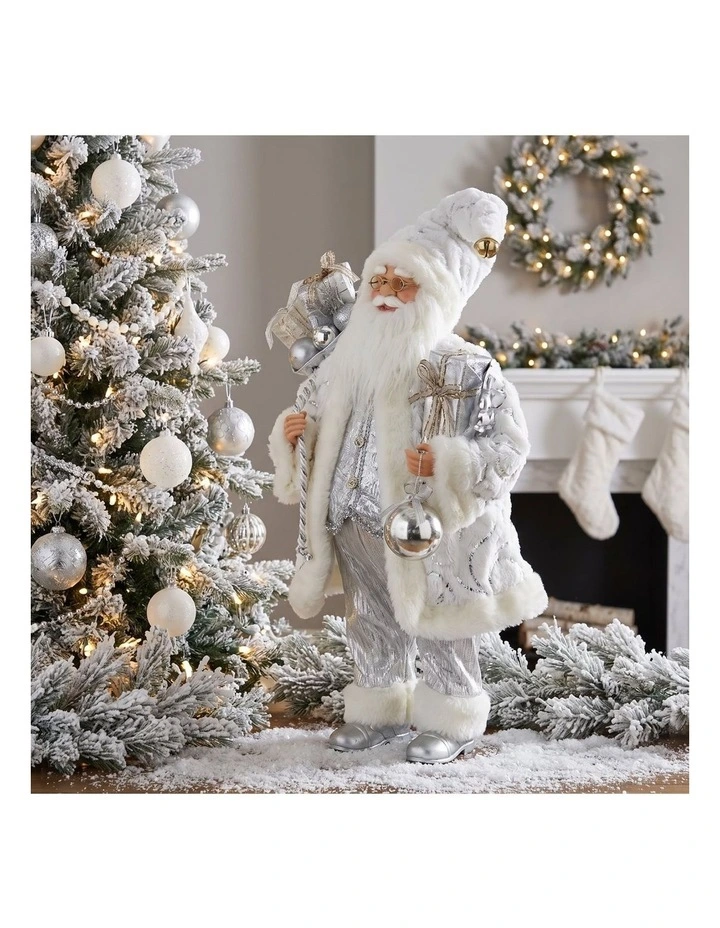 Christabelle 46cm White & Silver Standing Santa Claus Figurine Elegant Christmas Decor Xmas Holiday image 3