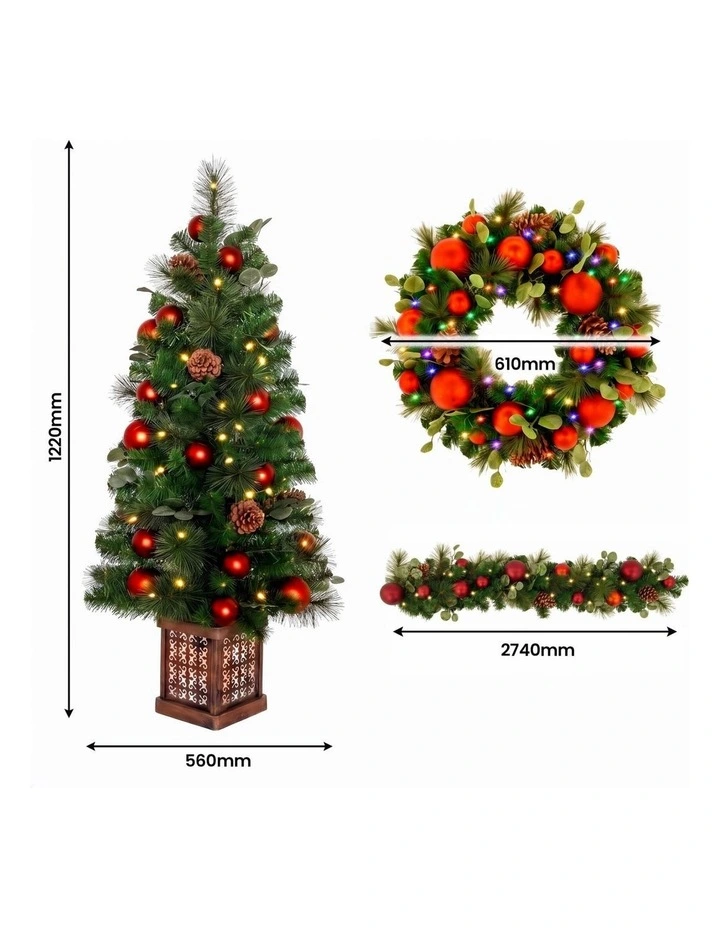 Christabelle Sable Fir Christmas 3pc Set 1.2m Potted Tree 61cm Wreath 2.74m Garland with image 3