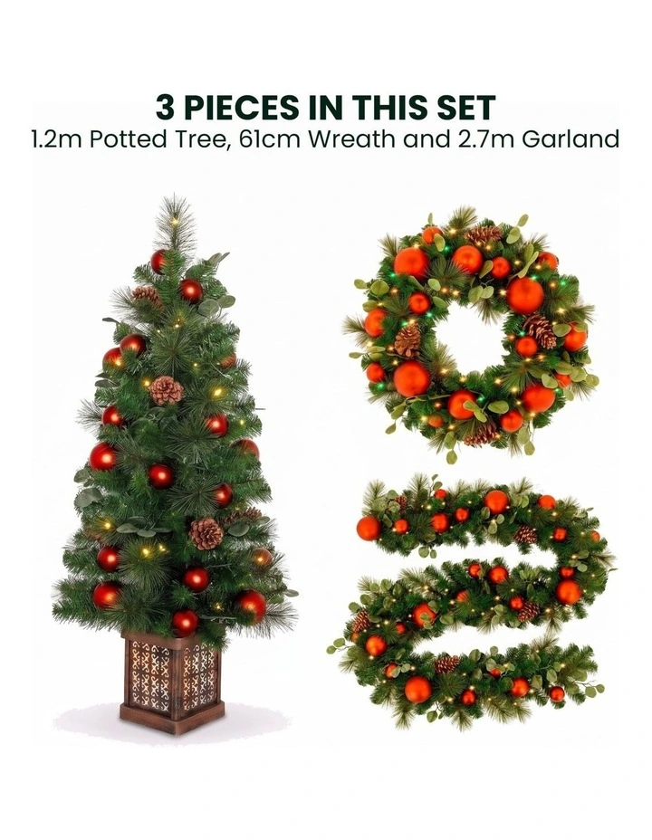 Christabelle Sable Fir Christmas 3pc Set 1.2m Potted Tree 61cm Wreath 2.74m Garland with image 4