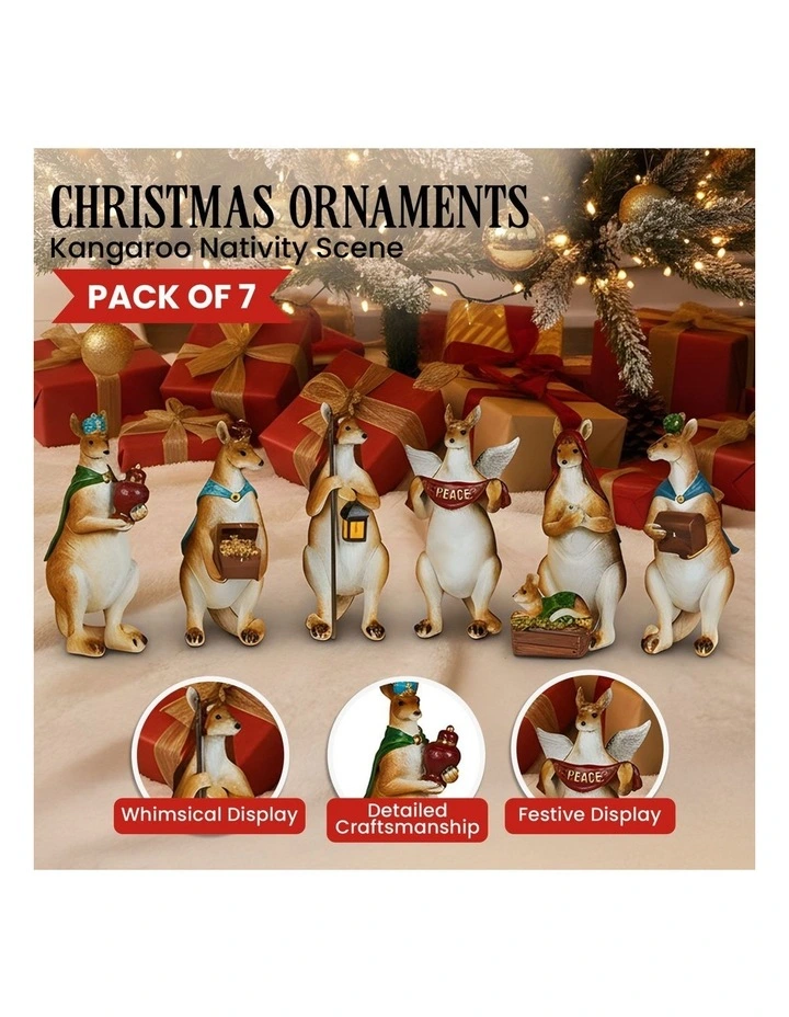 Christabelle 17cm Kangaroo Christmas Nativity Scene Christmas Tree Decoration Ornaments 7 Piece Set image 2