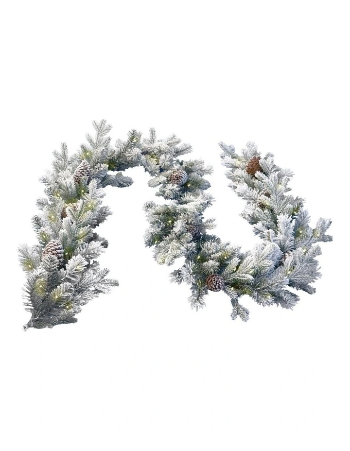 Christabelle 2.7m Christmas Garland with Lights Dorchester Snow Tree Decoration Ornament image 1