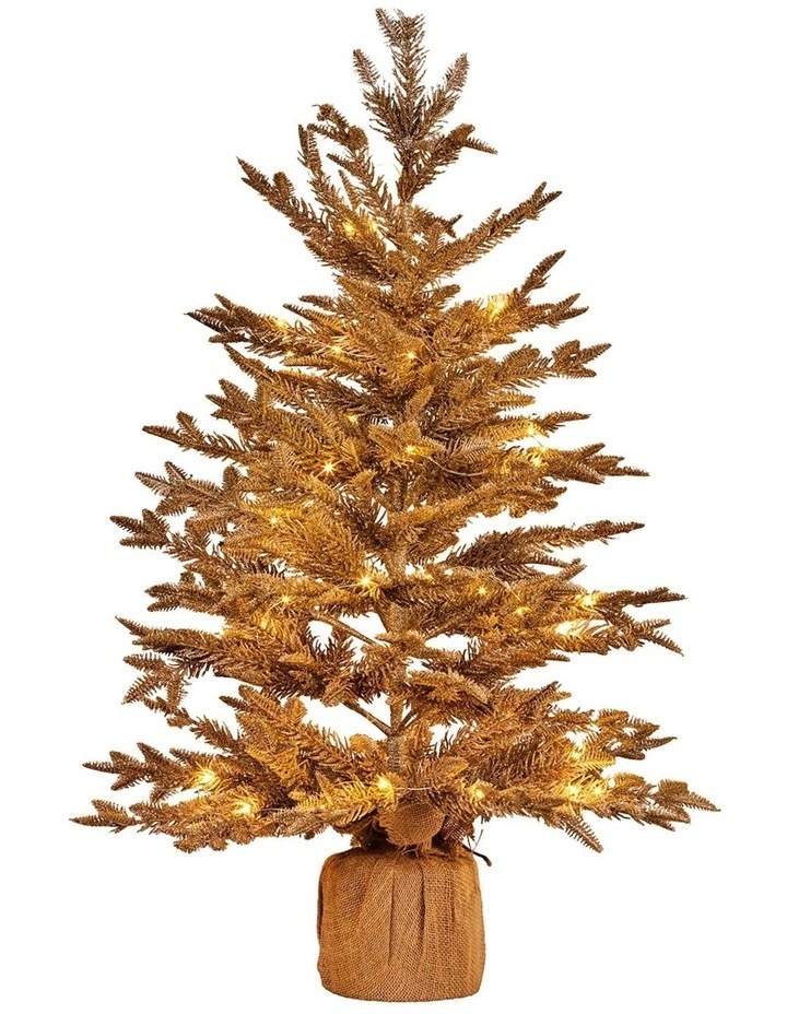 Christabelle 3ft Christmas Tree with Lights - Gold Fir in Hessian Base image 1