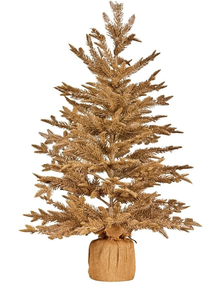Christabelle 3ft Christmas Tree with Lights - Gold Fir in Hessian Base image 2