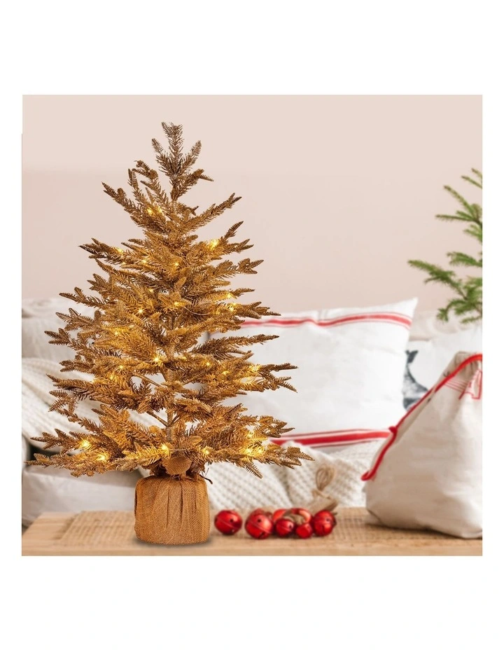 Christabelle 3ft Christmas Tree with Lights - Gold Fir in Hessian Base image 5