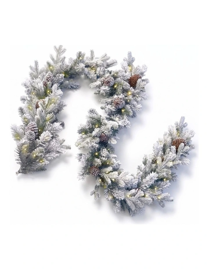 Christabelle Snowy Dorchester Pencil 7.5ft Pre-lit Tree 61cm Wreath 2.7m Garland with LED Lights image 4