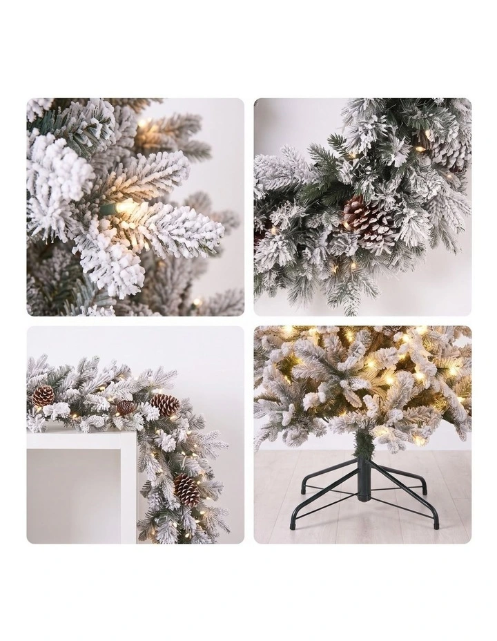 Christabelle Snowy Dorchester Pencil 7.5ft Pre-lit Tree 61cm Wreath 2.7m Garland with LED Lights image 6