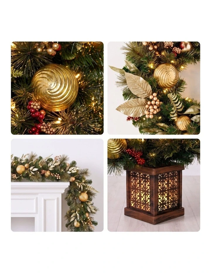 Christabelle Deluxe Mountain Pine Christmas 3pc Set 1.2m Potted Tree Wreath and Garland with LED image 3