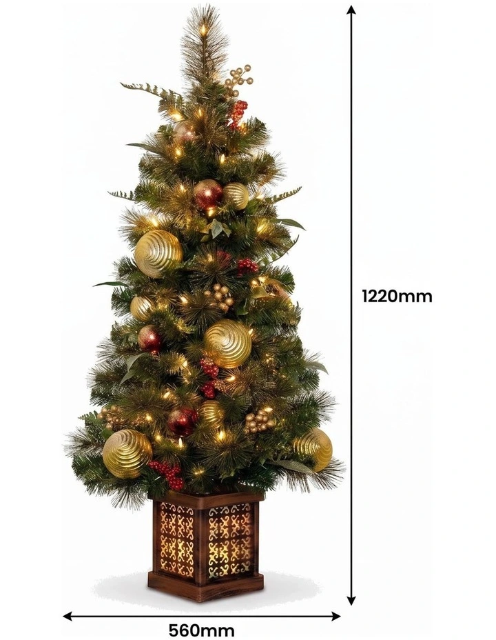 Christabelle Deluxe Mountain Pine Christmas 3pc Set 1.2m Potted Tree Wreath and Garland with LED image 5