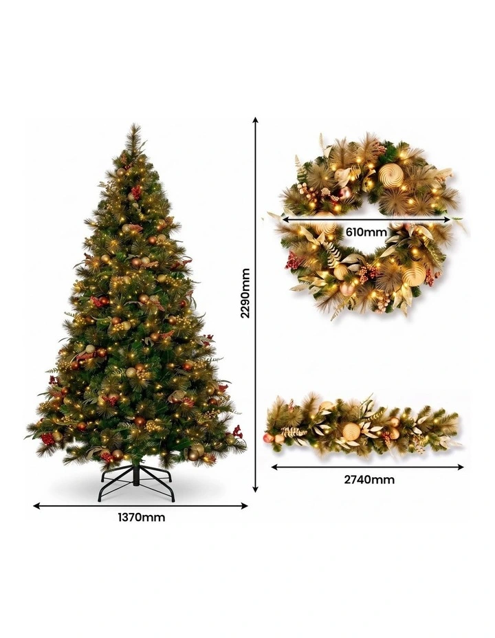 Christabelle Deluxe Mountain Pine 3pc Set 7.5ft Pre-lit Tree 61cm Wreath 2.74m Garland LED Lights image 3