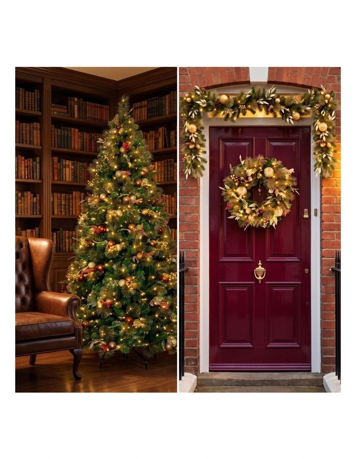 Christabelle Deluxe Mountain Pine 3pc Set 7.5ft Pre-lit Tree 61cm Wreath 2.74m Garland LED Lights image 5