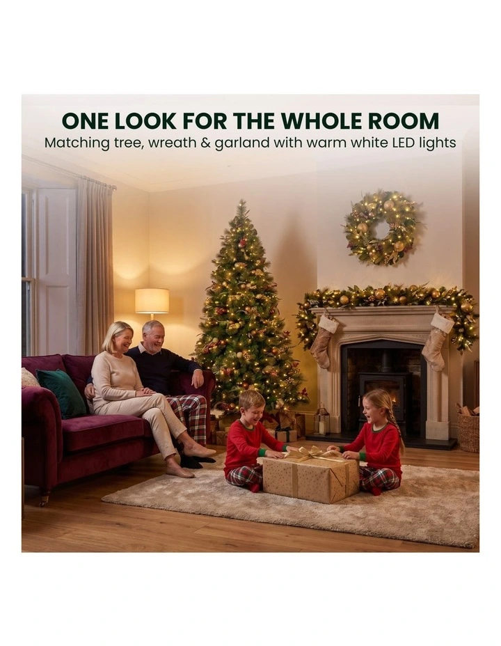 Christabelle Deluxe Mountain Pine 3pc Set 7.5ft Pre-lit Tree 61cm Wreath 2.74m Garland LED Lights image 7