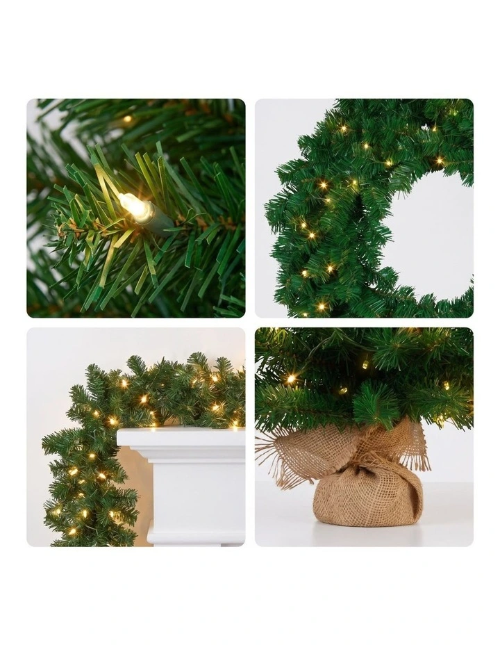 Christabelle Chadwick Green Christmas 3pc Set 61cm Tabletop Tree 61cm Wreath 2.7m Garland with LED image 2