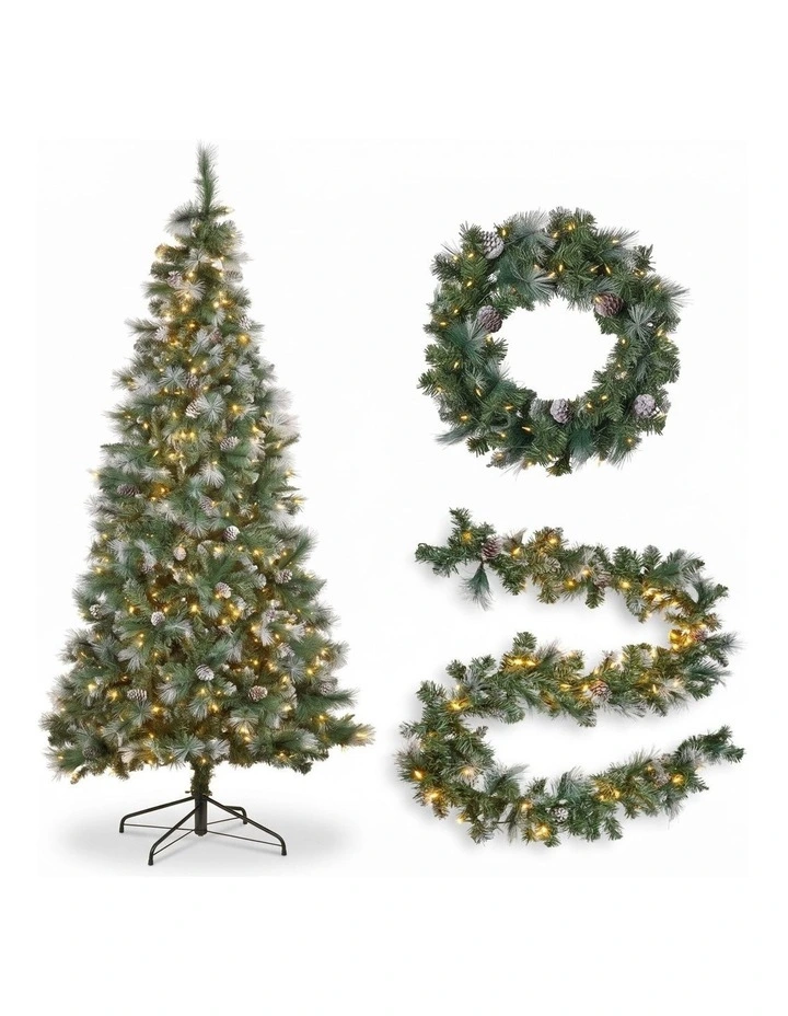 Christabelle 2.3m Christmas Tree 2.7m Garland and Wreath with Warm White Xmas LEDs image 1