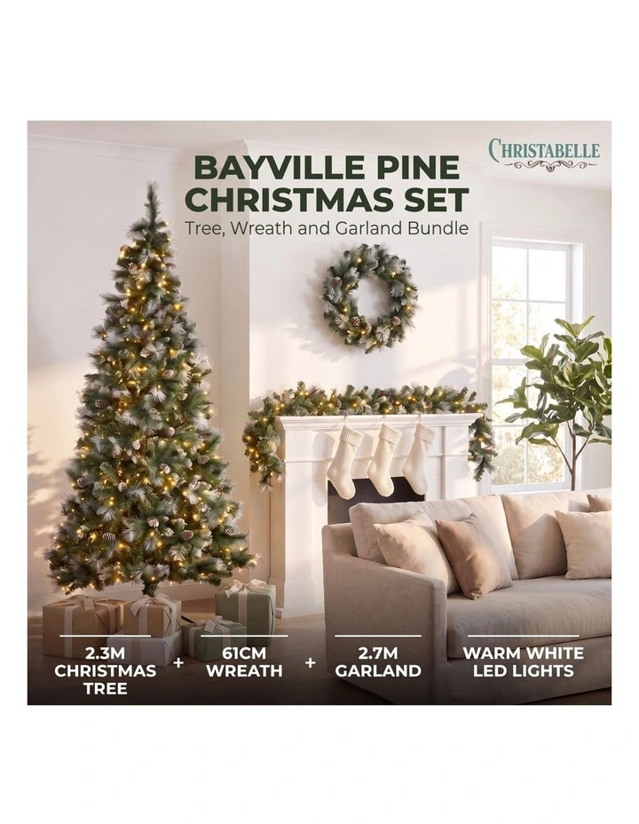 Christabelle 2.3m Christmas Tree 2.7m Garland and Wreath with Warm White Xmas LEDs image 2