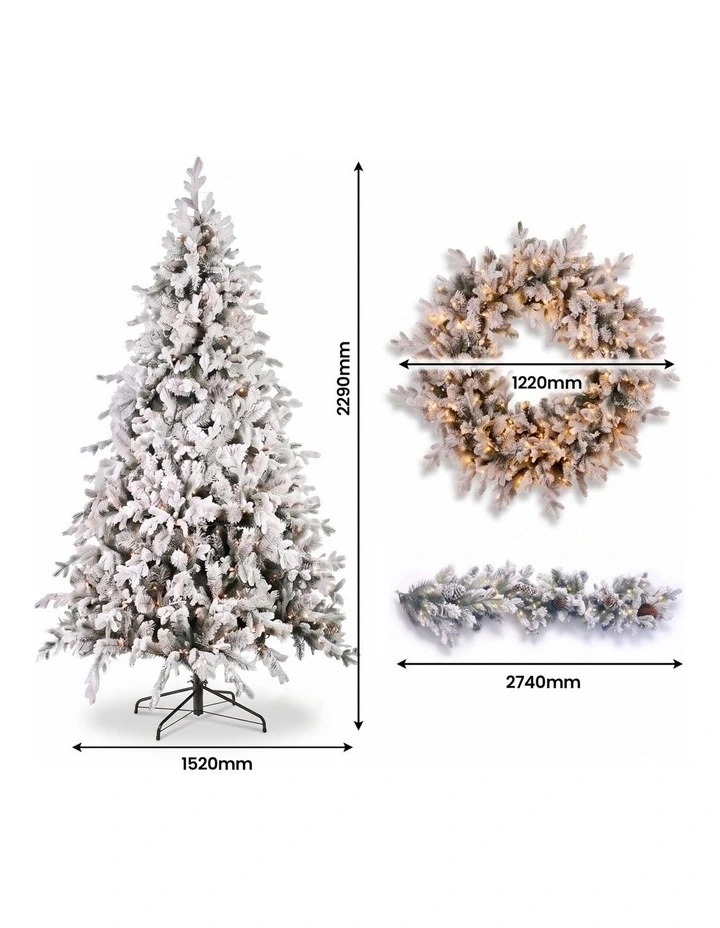 Christabelle Snowy Dorchester Pre-Lit Christmas Tree 2.3m Wreath 1.2m Garland 2.7m Flocked LED Xmas image 6