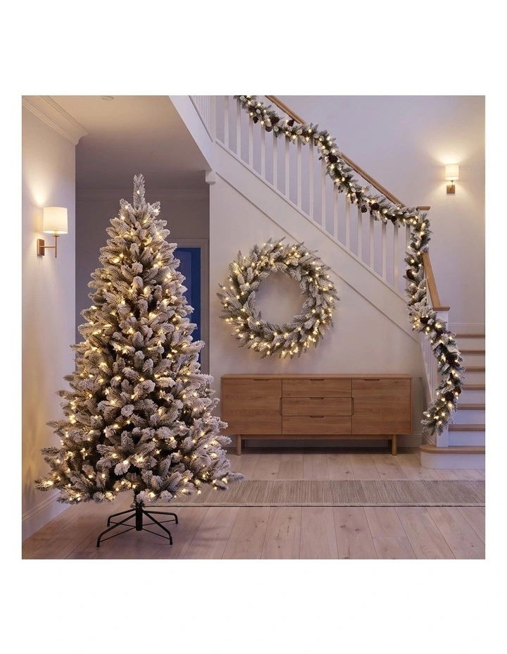 Christabelle Snowy Dorchester Pre-Lit Christmas Tree 2.3m Wreath 1.2m Garland 2.7m Flocked LED Xmas image 7