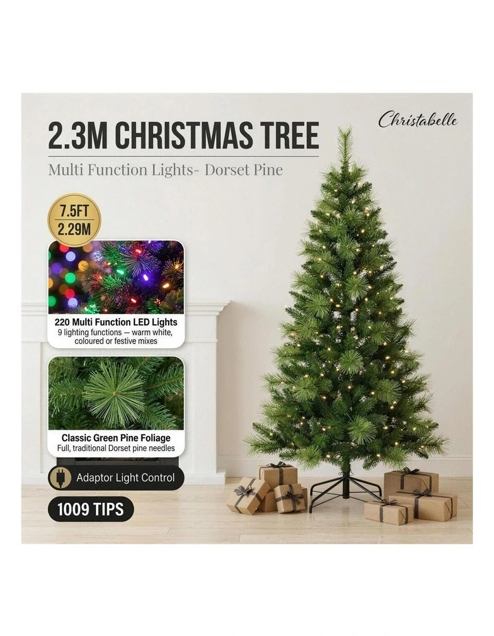 Christabelle 7.5ft 2.3m Dorset Pine Green Pre-Lit Artificial Christmas Tree, 220 Multi-Function image 3