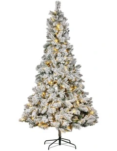 Christabelle 2.3m 7.5ft Snowy Dorset Pine Christmas Tree Pre Lit Multi Function LED Flocked