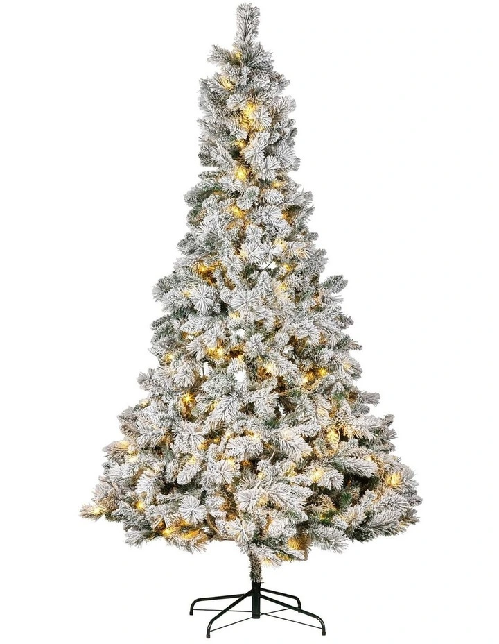 Christabelle 2.3m 7.5ft Snowy Dorset Pine Christmas Tree Pre Lit Multi Function LED Flocked image 1