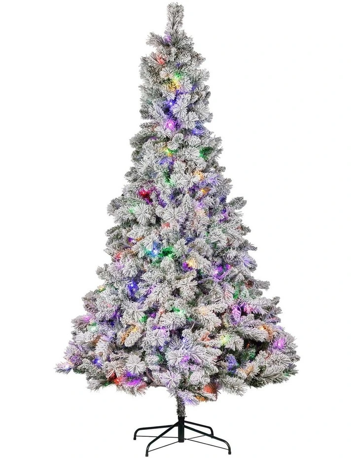 Christabelle 2.3m 7.5ft Snowy Dorset Pine Christmas Tree Pre Lit Multi Function LED Flocked image 2