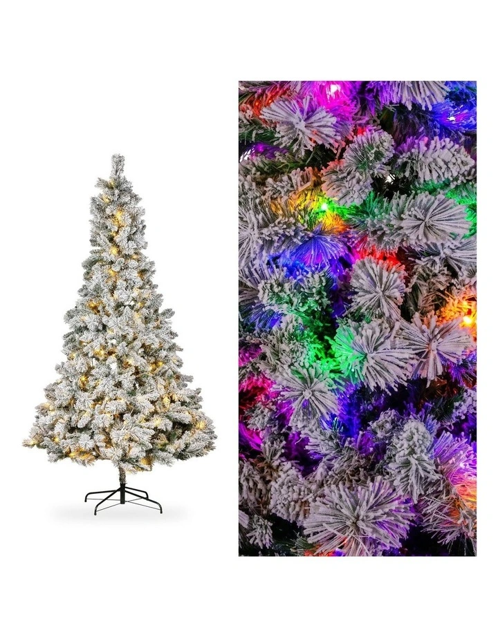 Christabelle 2.3m 7.5ft Snowy Dorset Pine Christmas Tree Pre Lit Multi Function LED Flocked image 4