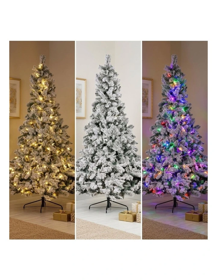 Christabelle 2.3m 7.5ft Snowy Dorset Pine Christmas Tree Pre Lit Multi Function LED Flocked image 7