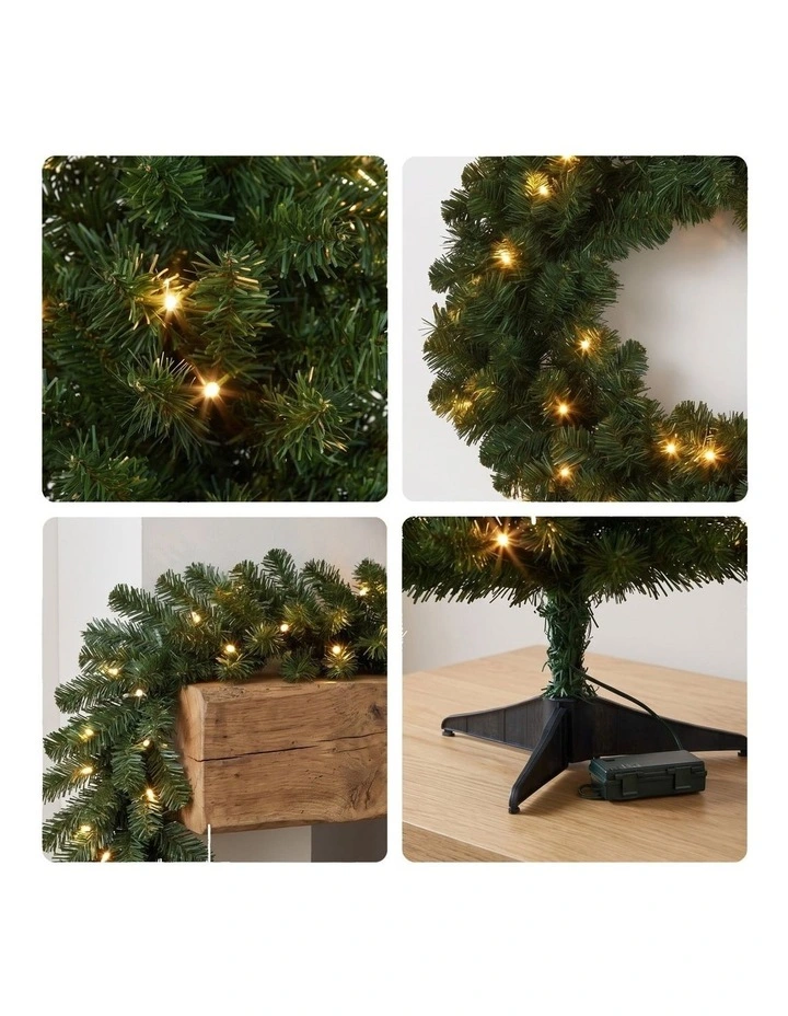 Christabelle Highland Pine Christmas 3pc Set 61cm Tabletop Tree Wreath and Garland with LED Lights image 3