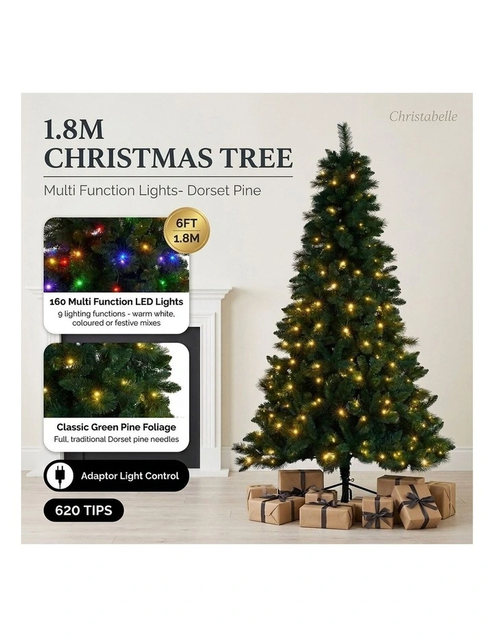 Christabelle 1.8m 6ft Pre-Lit Green Artificial Christmas Tree Dorset Pine 160 Multi-Function LEDs image 3