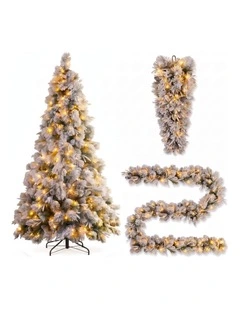 Christabelle Alpine Snow Christmas 3pc Set 2.3m Christmas Tree Garland and Teardrop with LED Lights
