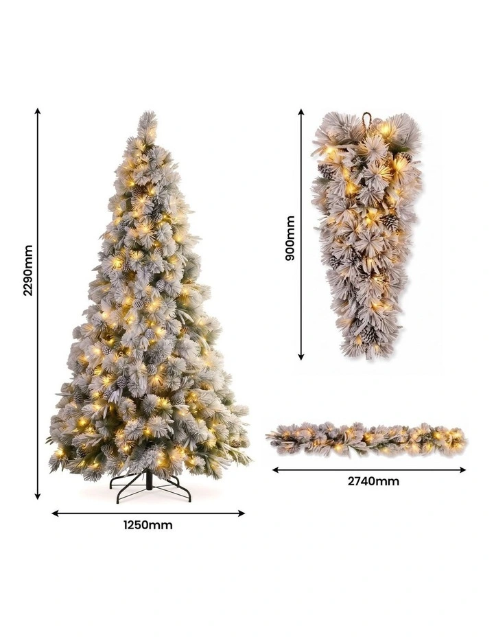 Christabelle Alpine Snow Christmas 3pc Set 2.3m Christmas Tree Garland and Teardrop with LED Lights image 2