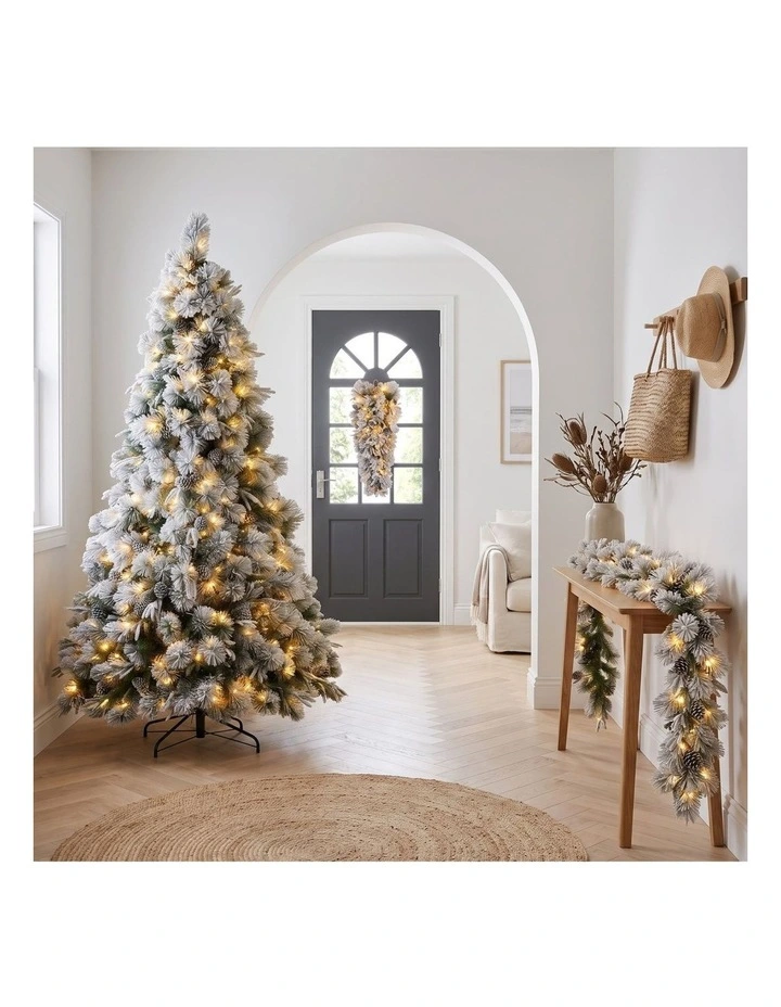 Christabelle Alpine Snow Christmas 3pc Set 2.3m Christmas Tree Garland and Teardrop with LED Lights image 4