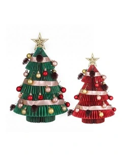 Jingle Jollys 2PCS Folding Tabletop Christmas Tree Xmas Decorations Red & Green