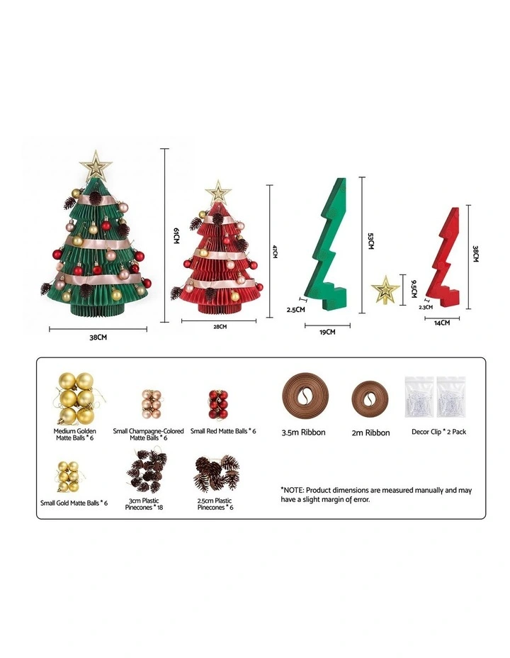 Jingle Jollys 2PCS Folding Tabletop Christmas Tree Xmas Decorations Red & Green image 2