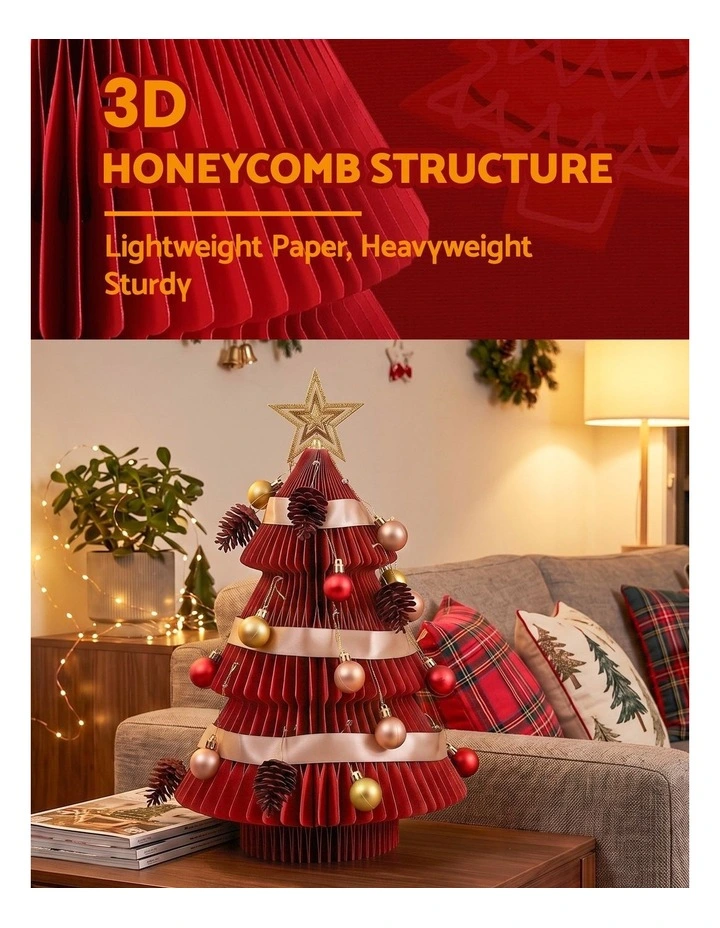Jingle Jollys 2PCS Folding Tabletop Christmas Tree Xmas Decorations Red & Green image 6