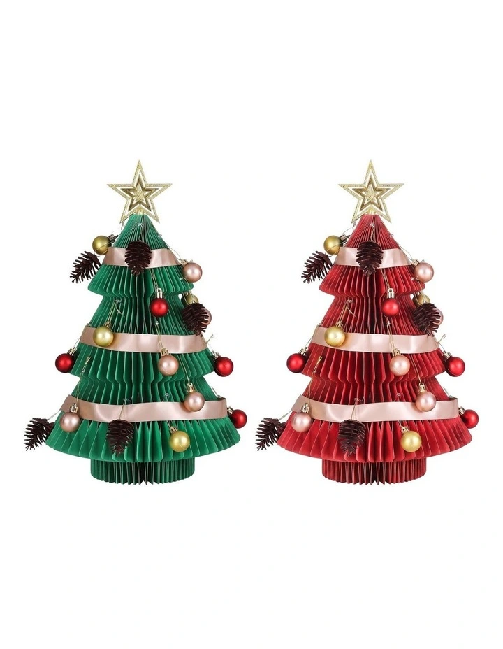 Jingle Jollys 2X Folding Christmas Tree 47CM Xmas Table Decorations Red&Green image 1