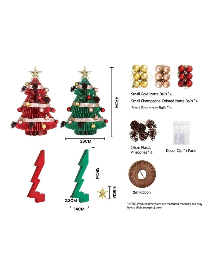 Jingle Jollys 2X Folding Christmas Tree 47CM Xmas Table Decorations Red&Green image 2
