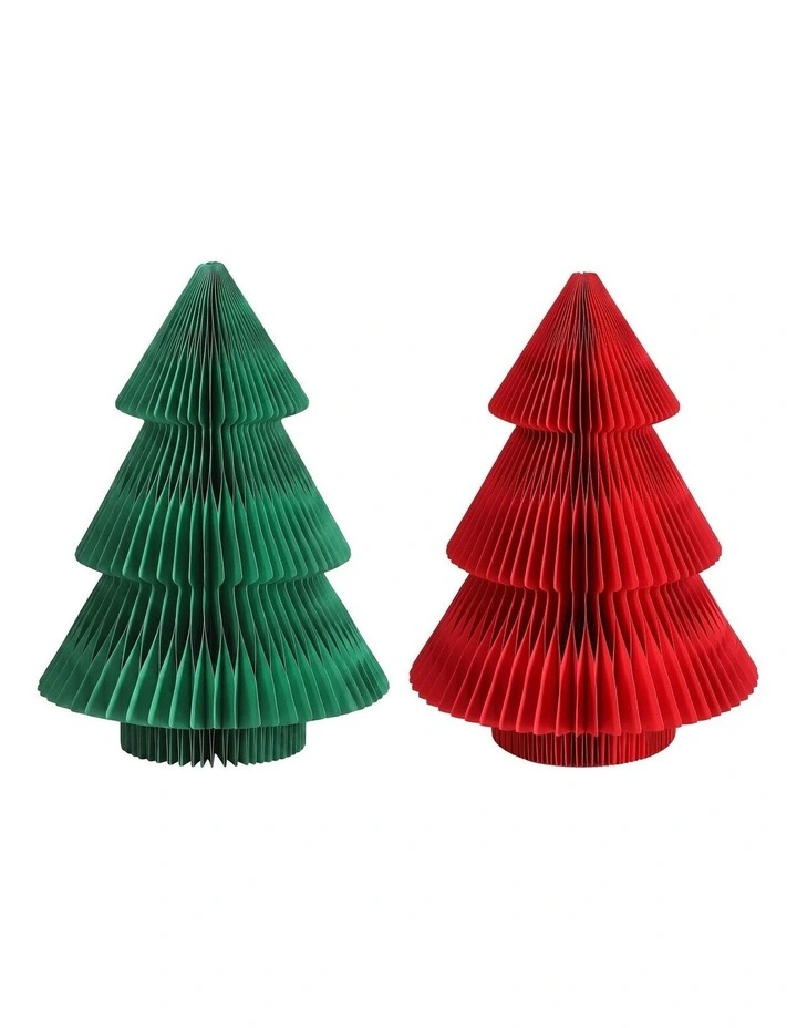 Jingle Jollys 2X Folding Christmas Tree 47CM Xmas Table Decorations Red&Green image 3