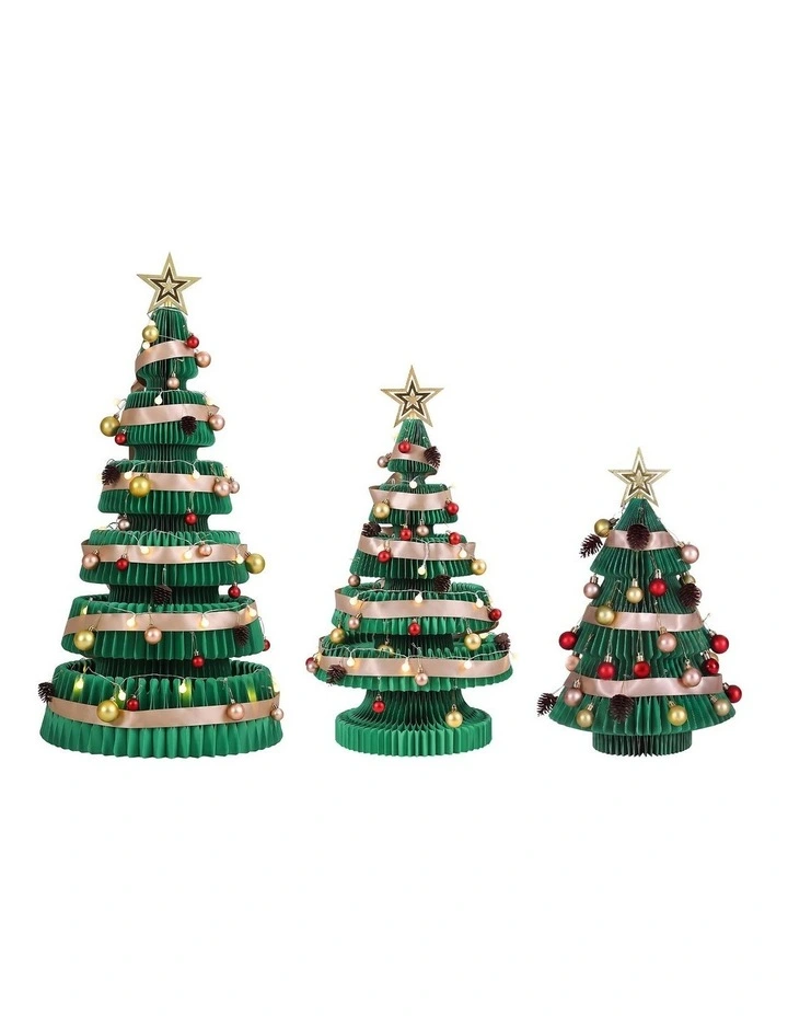 Jingle Jollys 3PCS Christmas Tree Decoration with Lights Foldable Easy Setup Tree image 1