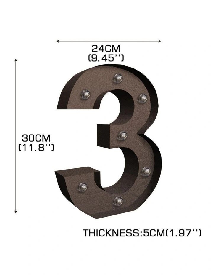 Traderight Group  LED Metal Number Lights Free Standing Hanging Marquee Event Party Decor Number 3 image 2