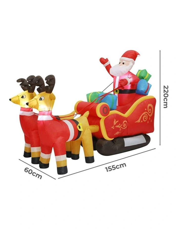Santaco 2.2m Inflatable Santa Sleigh Reindeer LED Lights Christmas Outdoor Decor image 2