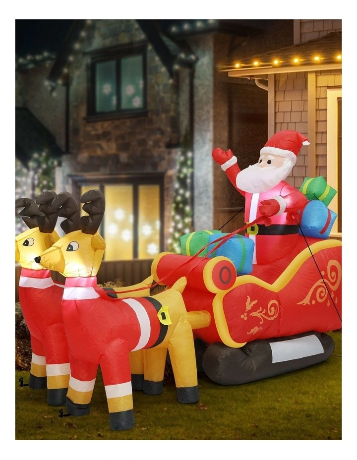 Santaco 2.2m Inflatable Santa Sleigh Reindeer LED Lights Christmas Outdoor Decor image 6