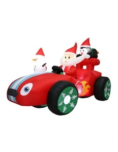 Santaco 2.4m Inflatable Santa Racing Sleigh Car Outdoor Blow Up Christmas Decor
