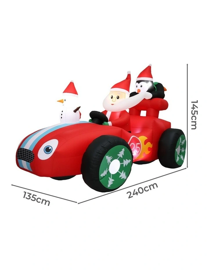 Santaco 2.4m Inflatable Santa Racing Sleigh Car Outdoor Blow Up Christmas Decor image 2